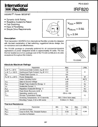 IRF820 Datasheet